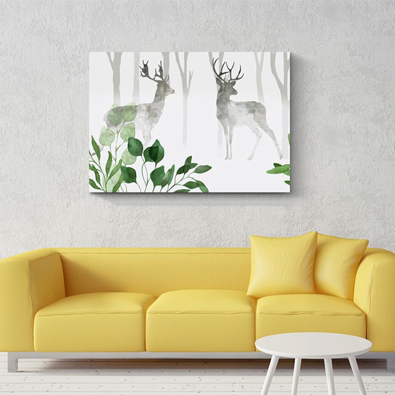 Drawing Print Scenery Wall Art Textured Nordic Sitting Room Canvas in Light Color