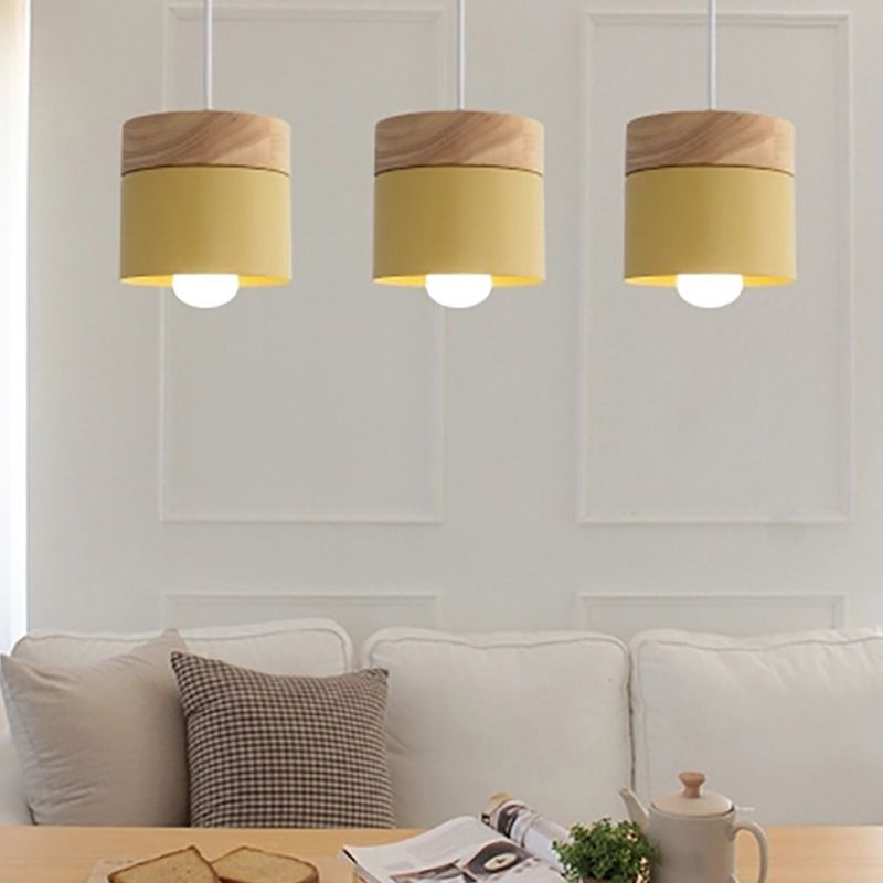 1 Light Cylindrical Hanging Pendant Modern Macaron Style Metal Hanging Lighting