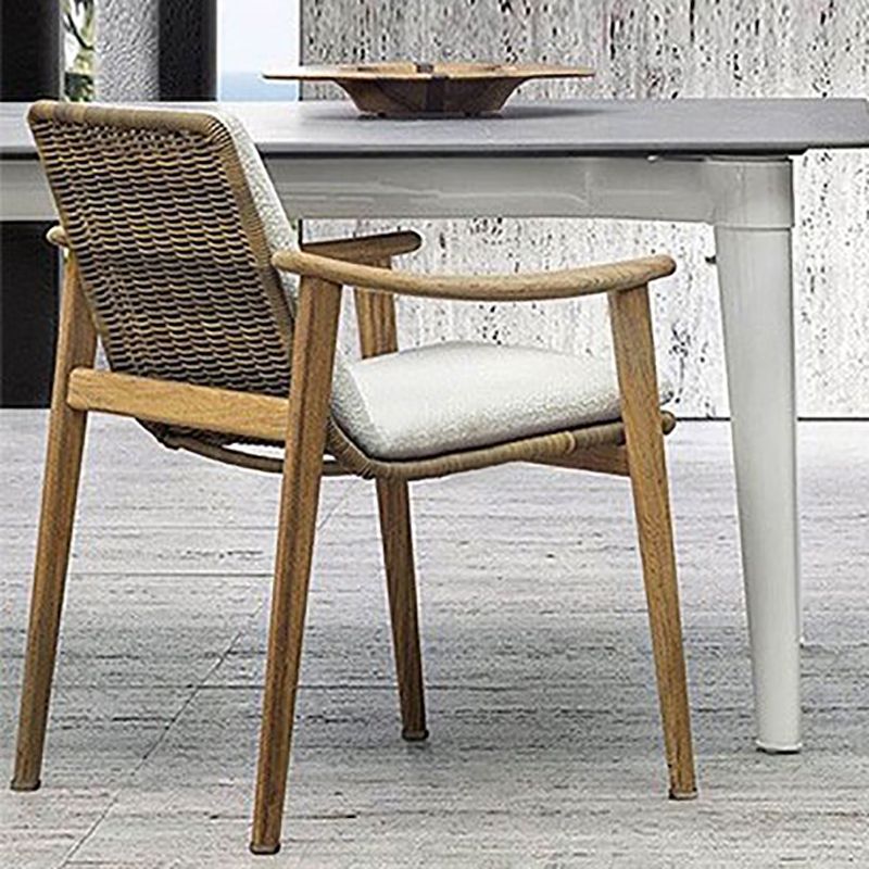 Teak Outdoor Chair Patio Dining Chair Contemporary Rattan Armchair