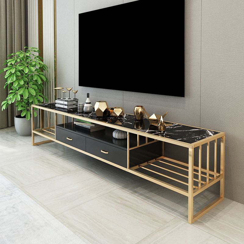 Open Storage Media Console Marble TV Stand Console with Drawers