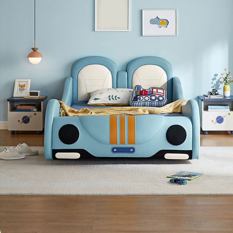 Leather Modern Cars Kids Bed Upholstered Headboard Panel Bed