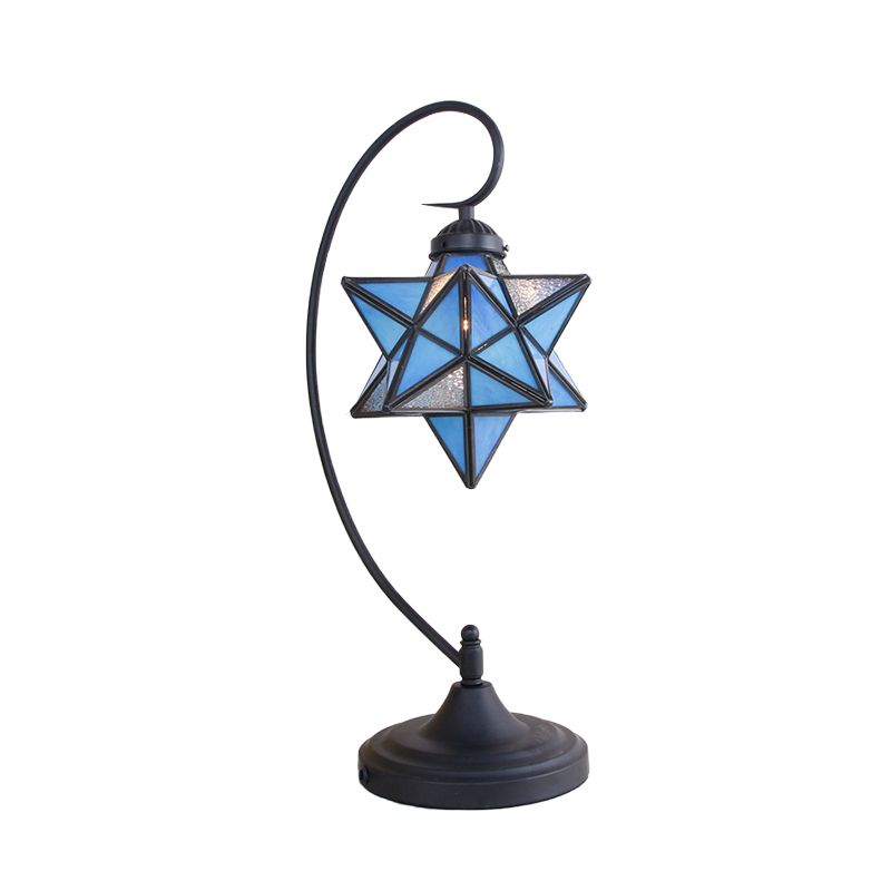 Schwarzer Pentagramm Nachttisch leichter Barock 1 Kopf Rosa/gelb/dunkelblaues Glas Nachttischlampe für Bett