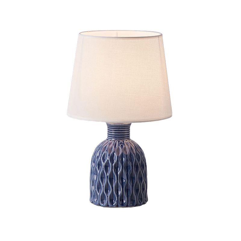 Cone Table Lamp Contemporary Fabric 1 Bulb Pink/Lemon Green/Royal Blue Reading Light with Ceramic Base