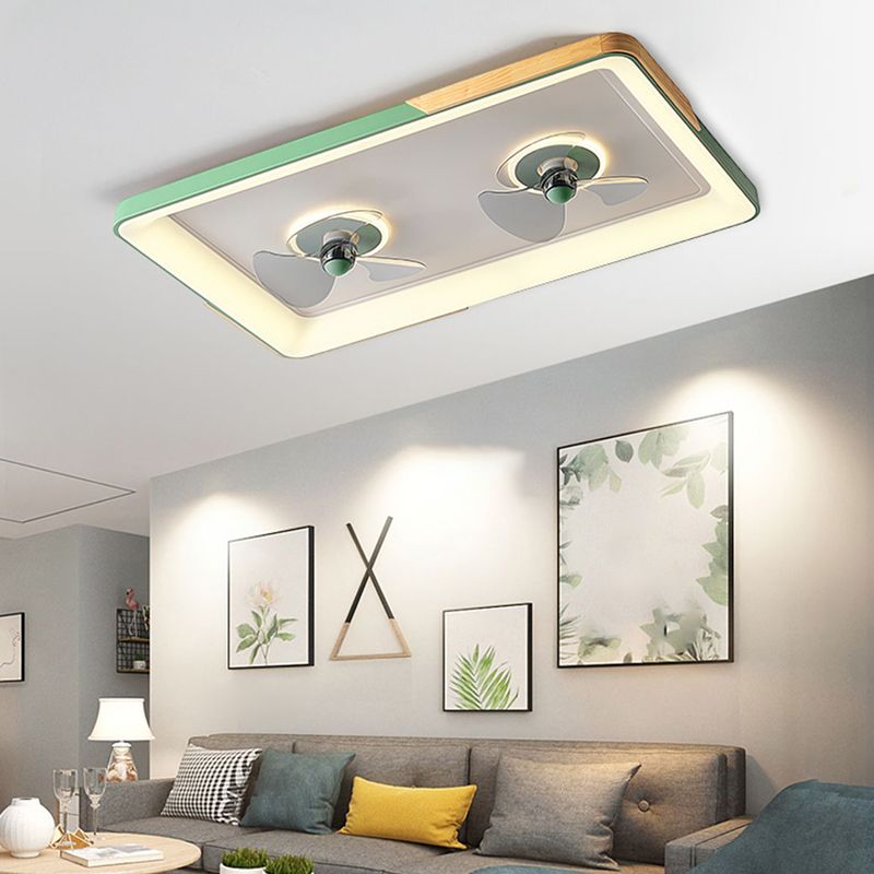 Geometric Nordic LED Ceiling Fan Metal and Acrylic Fan Lighting in Green / Grey / White