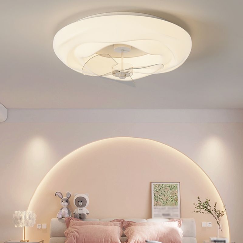 Round Shape Metal Ceiling Fans Modern Style 1-Light Ceiling Fan Fixtures in White