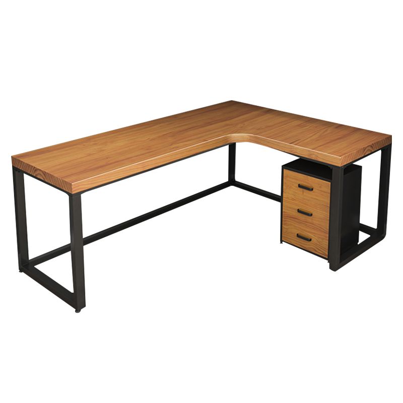 Industrial Style Office Desk Pine L-Shape Writing Desk for Bedroom