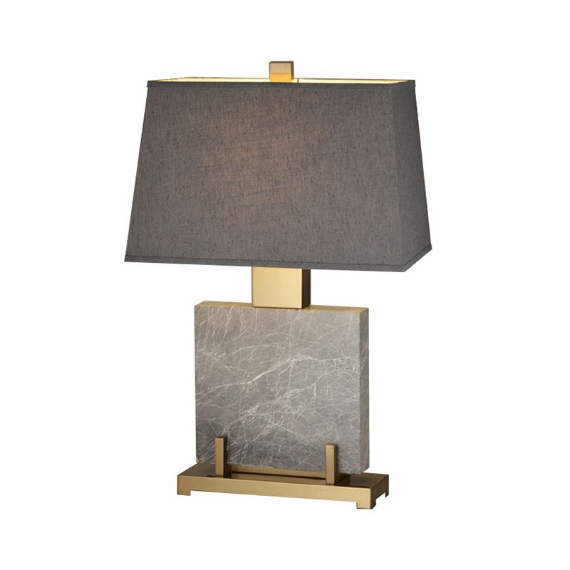 Grey Trapezoid Night Table Light Modern 1 Light Fabric Nightstand Lamp with Square Marble Stand