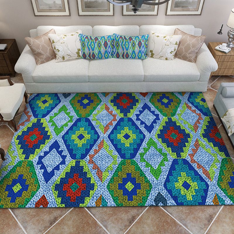 Alfombra de dormitorio azul de la alfombra del suroeste de diamante alfombra poliéster para mascotas alfombras sin deslizamiento