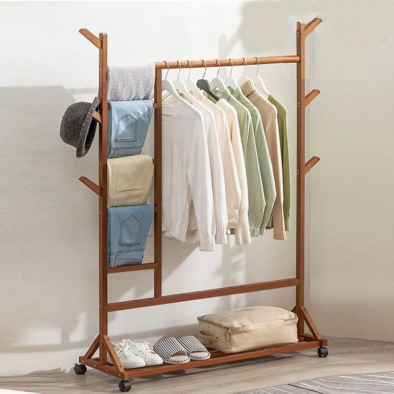 Contemporary Hall Stand Bamboo Wood Shelving Hooks Included Free Standing Coat Rack