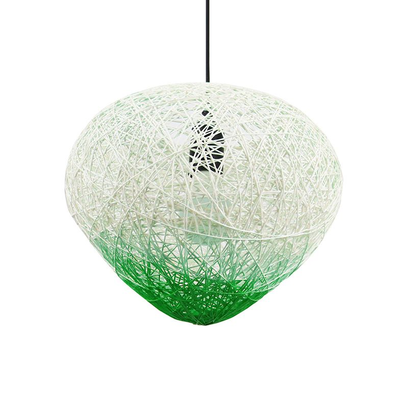 Woven Rattan Bird Nest Hanging Lamp Modern Single Bulb Restaurant Drop Light in Green/Red