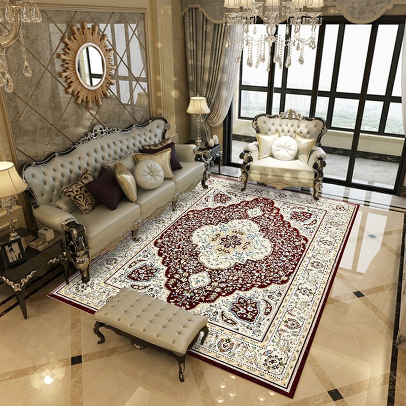 Moroccan Tribal Classicism Rug Polyester Indoor Carpet Non-Slip Backing Area Rug for Living Room