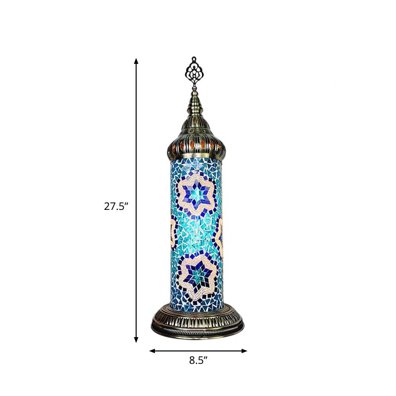 Cylinder Bedroom Table Lamp Traditional Stained Glass Yellow/Blue/Green LED Night Light