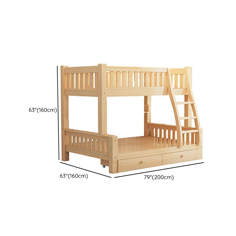 Scandinavian Bunk Bed Natural Solid Wood Kids Bed with Guardrail