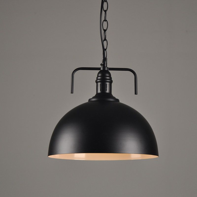 Hemisphere Porch Hanging Light Rural Metallic 1 Bulb Black Suspension Pendant Light