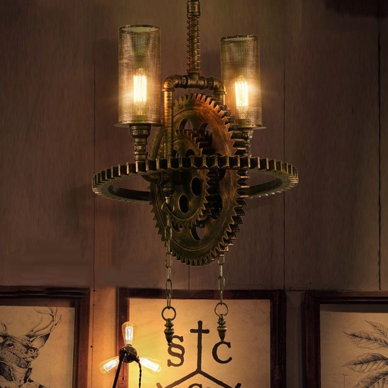 Industrial Vintage 2-Light Hanging Lamp Wrought Iron Inverted Pendant Light for Commercial Place