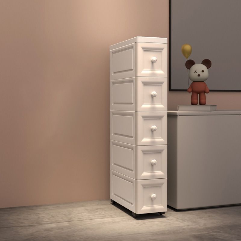 Modern Plastic Vertical Kids Nightstand with 5 Drawers for Bedroom