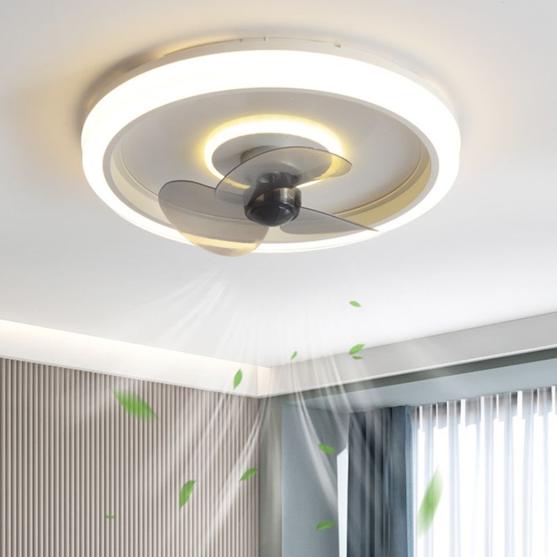 Round Shape Metal Ceiling Fan Lamp Modern Style 2 Lights Ceiling Fans