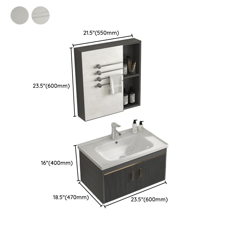 Glam Vanity Single Sink Wall Mounted 2 Doors Metal Frame Rectangular Vanity with Mirror