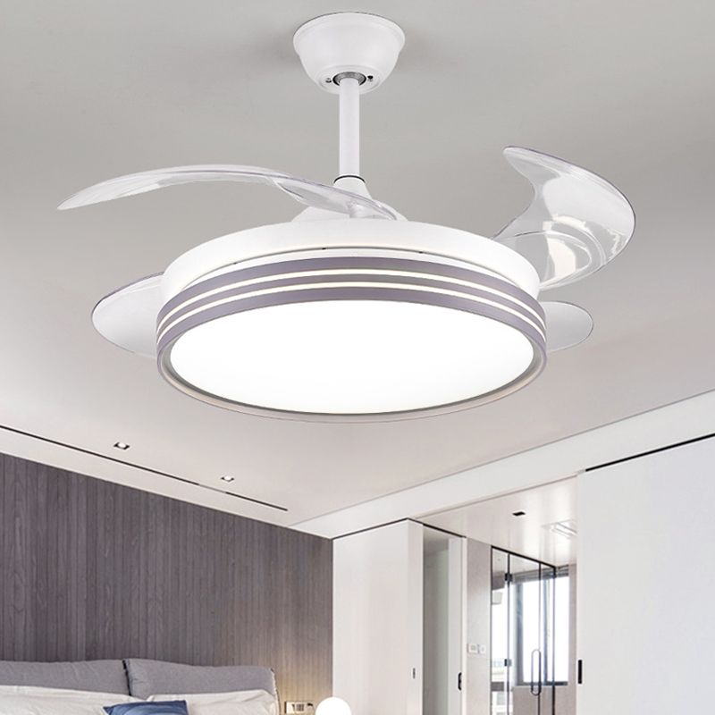 Trommel 4 messen semi -flush mount lamp moderne metalen koffie/wit/gouden led hangende ventilatorlicht, 42 "breed