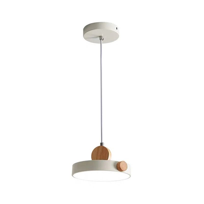 Grey/White/Green Round Hanging Light Nordic LED Acrylic Ceiling Suspension Lamp with Wood Decoration