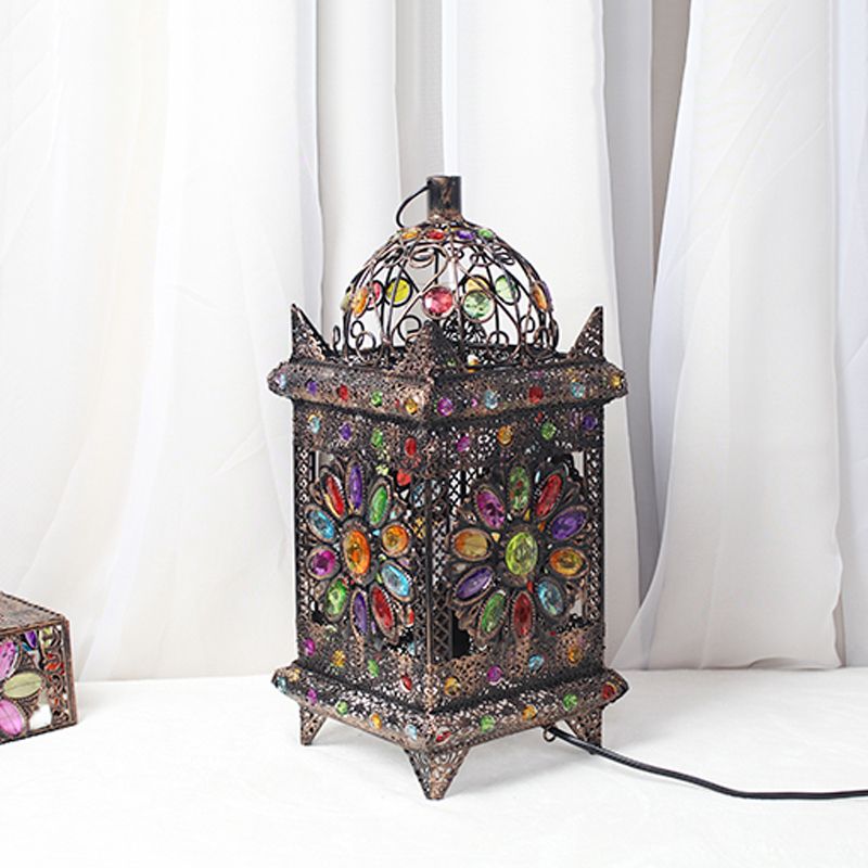 Lantern Bedroom Night Table Light Bohemian Metal 1 Light Silver/White/Bronze Nightstand Lighting