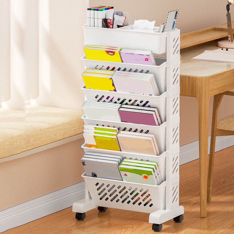 Contemporary Plastic Bookshelf White Geometric Shelf Bookcase for Study Room