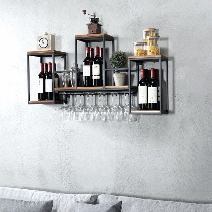 Industrial Wall Mounted Bottle Wine Rack Metal Wine Rack in Antiqued Black