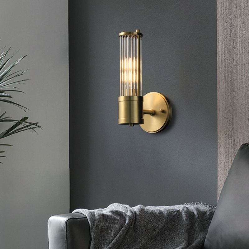 Postmodern Metal Wall Sconce Cylinder Shape Vanity Lamp with Glass Shade for Bathroom