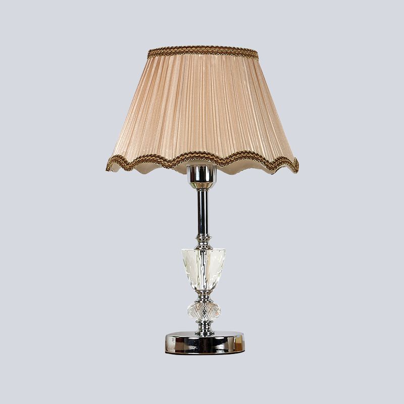 Fabric Cone Shade Task Lighting Modernism 1 Bulb Reading Lamp in Beige with Braided Trim