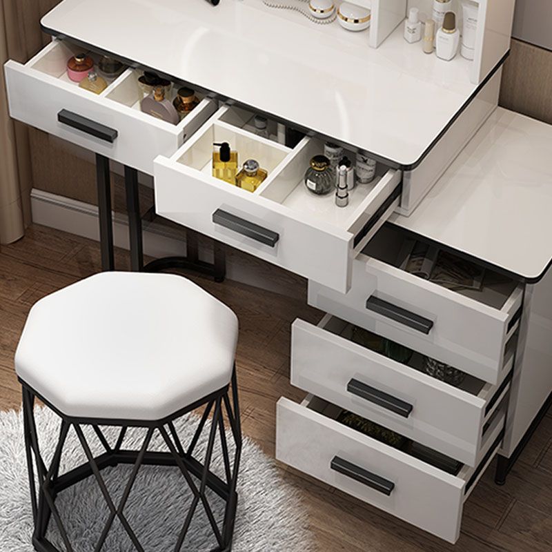 White Mirrored Vanity Bedroom Make-up Vanity Table Set with 5 Drawers