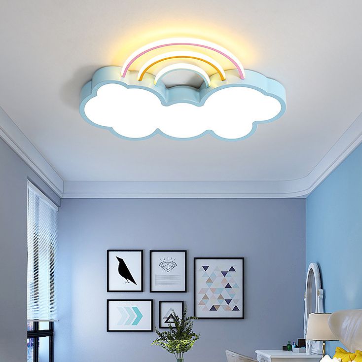 Cloud Shape Flush Light Modern Style Metal 3 Lights Flush Mount in Blue