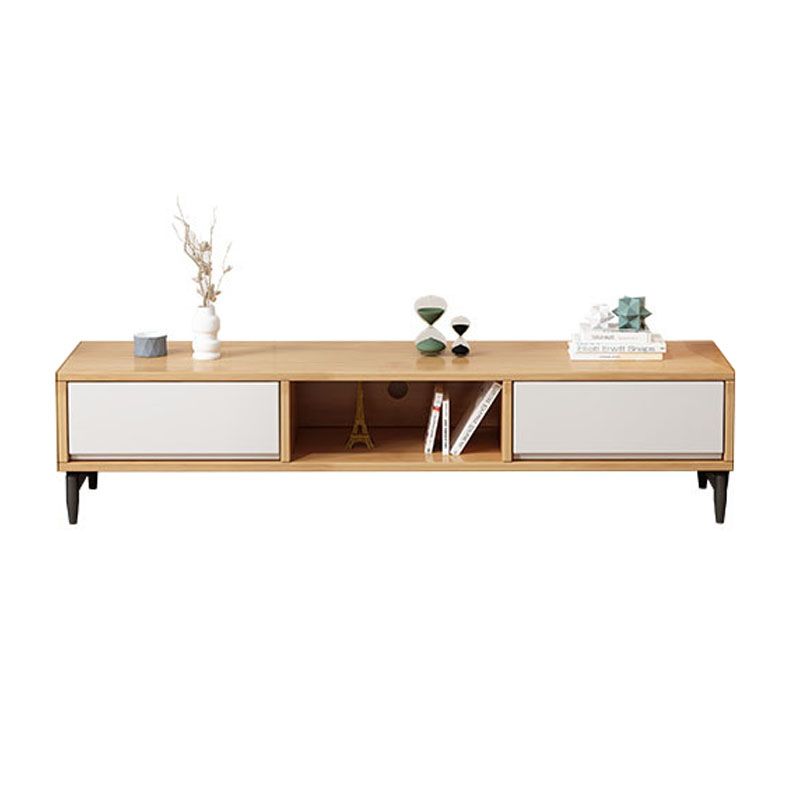 Modern Rubber Wood TV Stand Console Open Storage TV Media Stand with Legs for Living Room