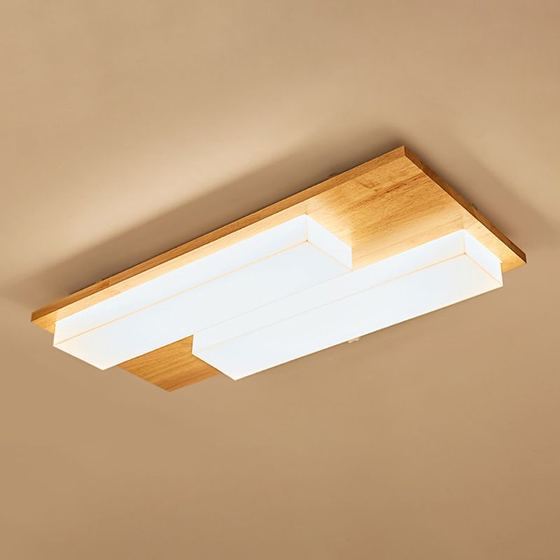 Modern Style Square Shape Flush Mount Wood Ceiling Light for Bedroom