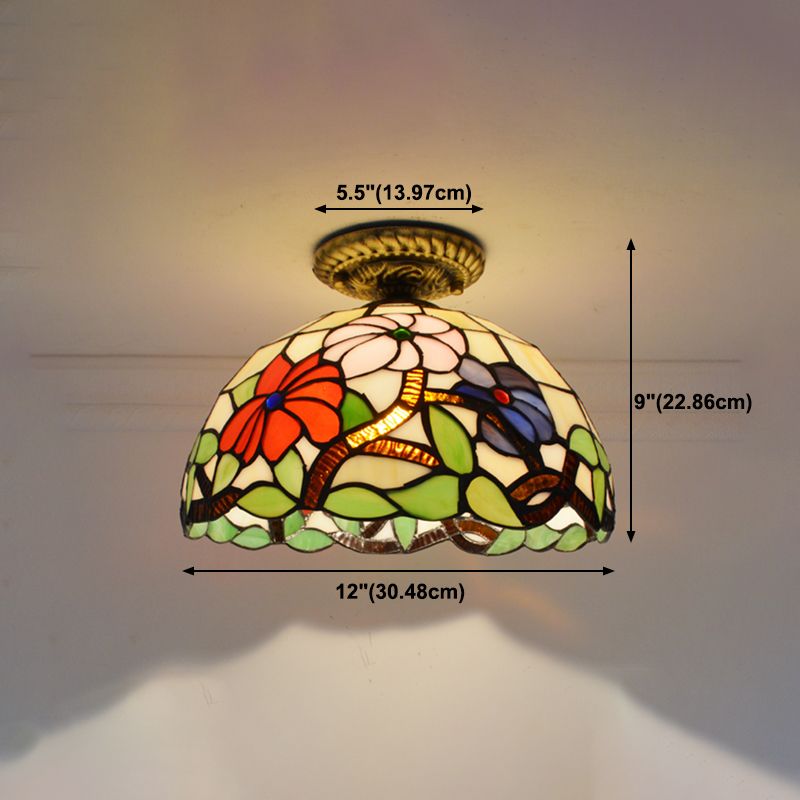 1 Light Bowl Ceiling Lamp Tiffany Style Glass Ceiling Lighting for Living Room