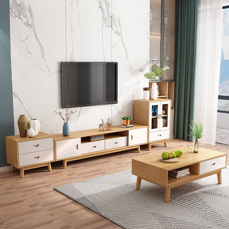 Wooden TV Media Console Scandinavian Media Console with Drawers