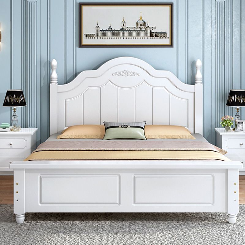 Solid Wood Panel Bed Contemporary White Standard Bed with 2 Drawers