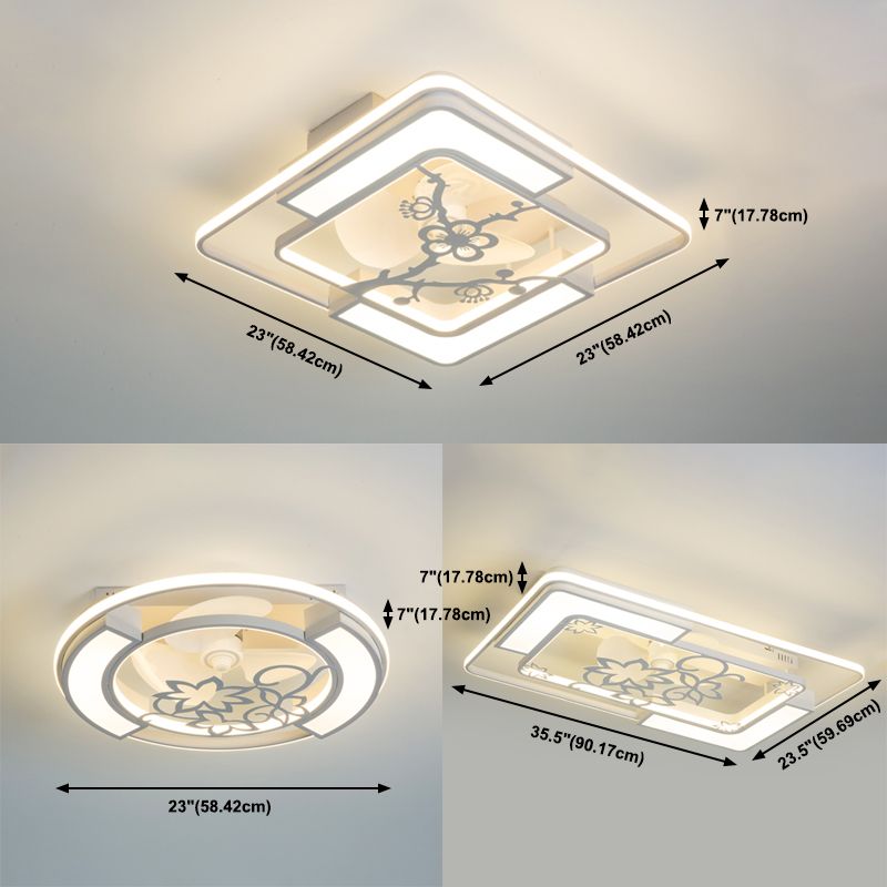 Lámpara de ventilador de techo geométrico de blanco LED acrílico Semi Flush Light para sala de estar