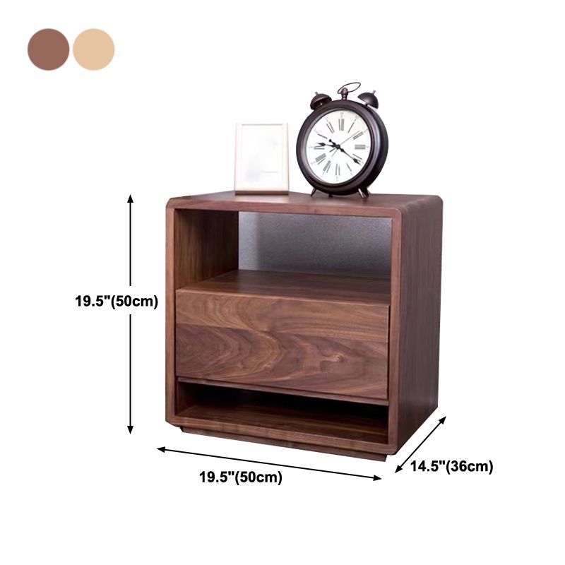 Modern 20" H Bed Nightstand Solid Wood Open Storage 1-Drawer Night Table