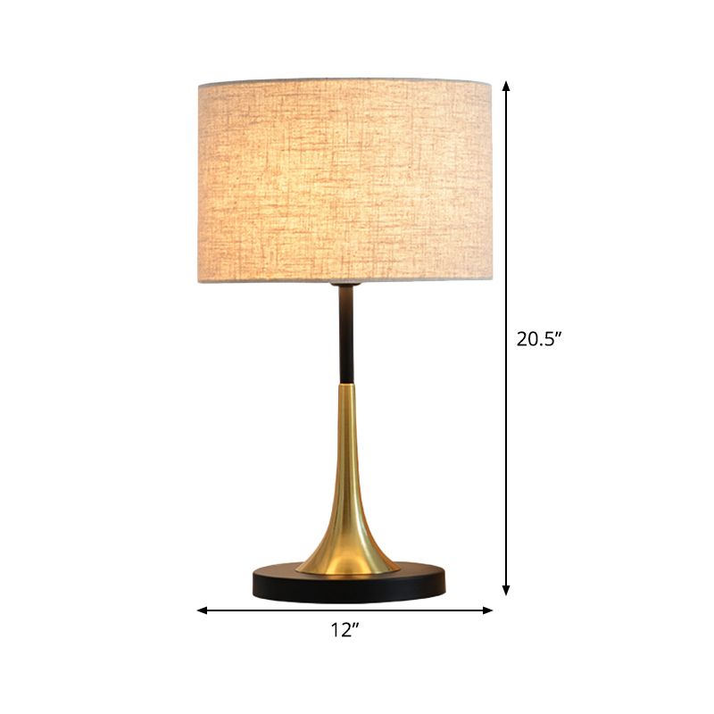 1-Bulb Bedroom Night Lighting Contemporary Flaxen Metal Table Lamp with Cylinder Fabric Shade