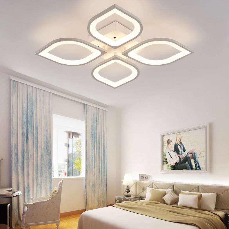 White Floriated LED Semi Flush Mount in Modern Simplicity Metal Ceiling Light with Acrylic Shade