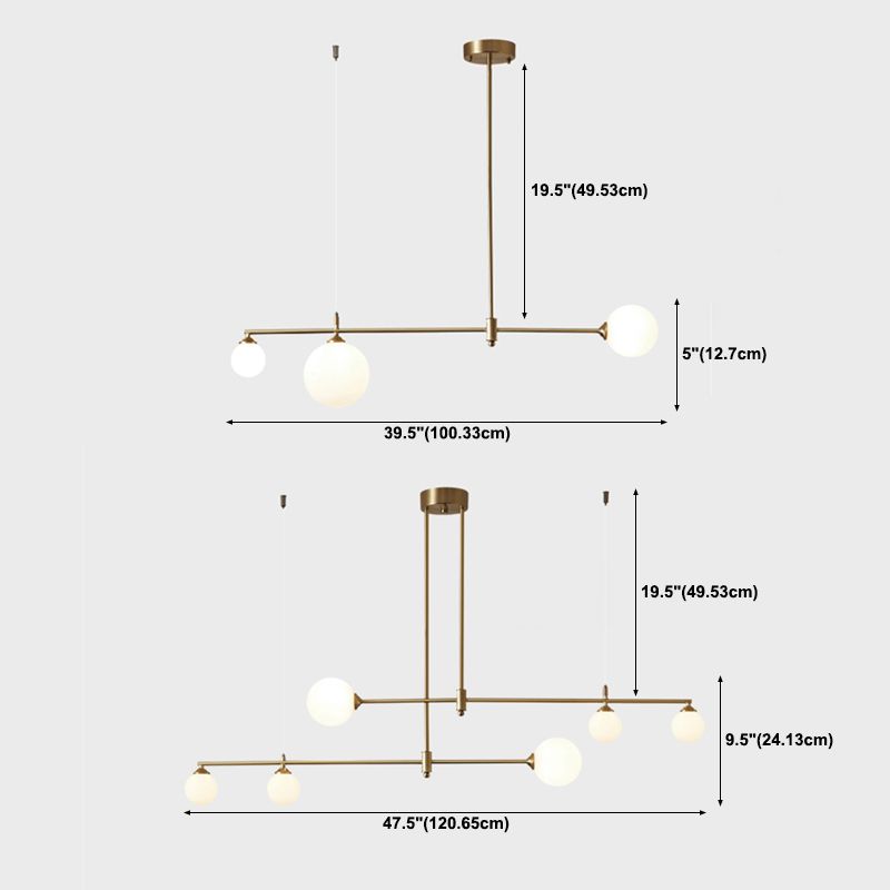 Lampada dell'isola contemporanea Sfera di vetro Luci dell'isola in oro