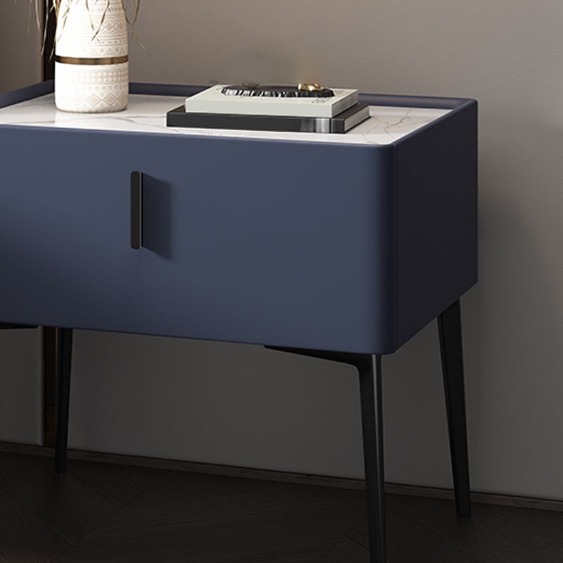 Contemporary Accent Table Nightstand Genuine Marble and Faux Leather Night Table