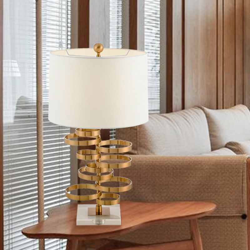 Gold Round Task Lighting Modern 1 Bulb Metallic Small Desk Lamp with Fabric Shade