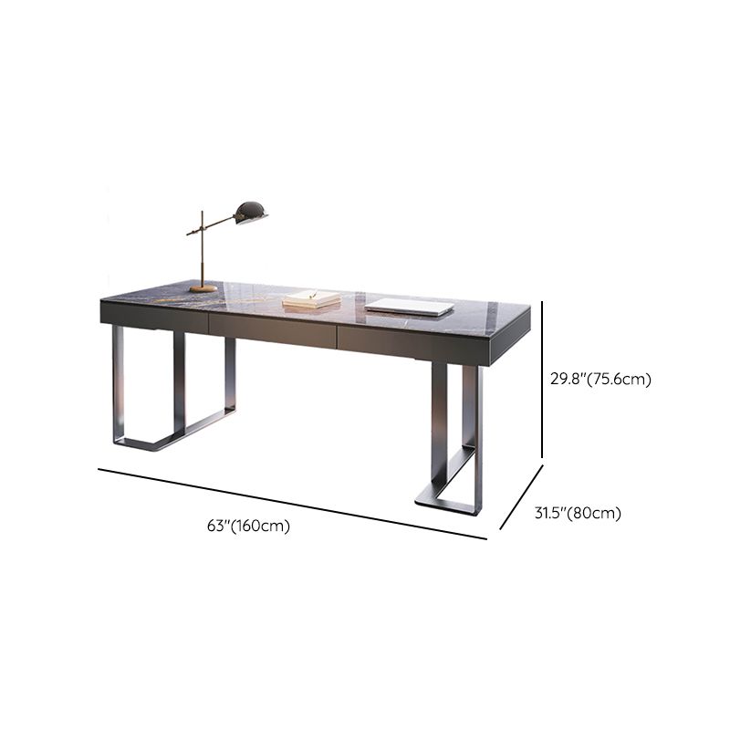 3 Drawers Writing Desk Stone Rectangle Office Desk with Stainless Steel Legs