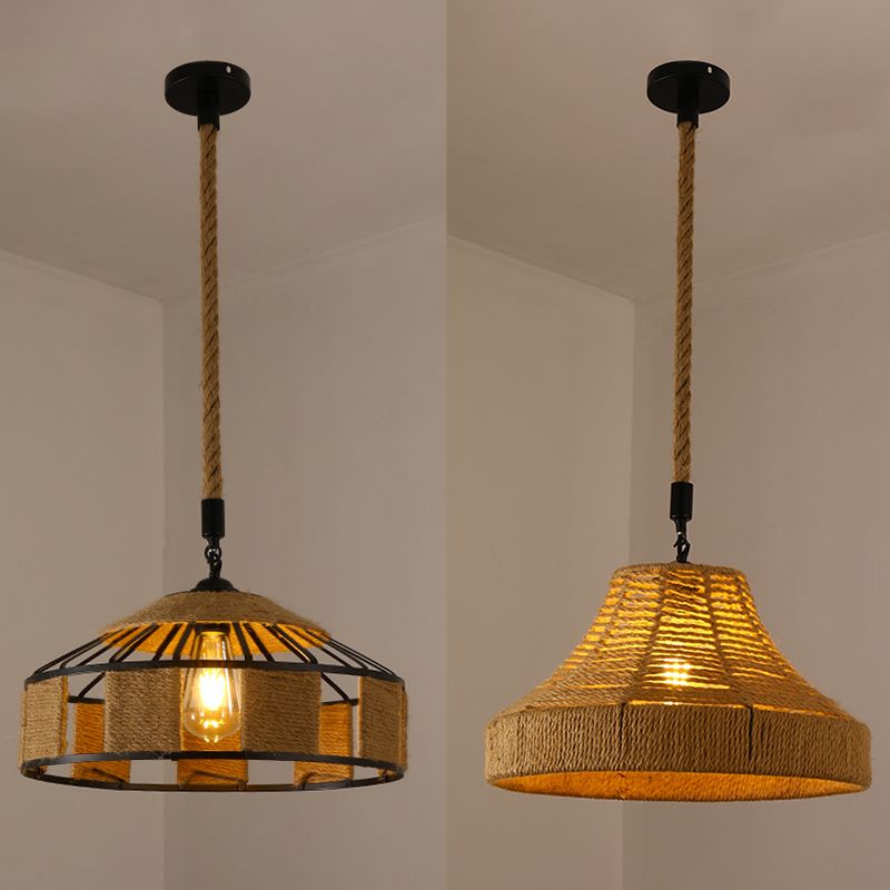 Pendre de corde de chanvre tissé à la main Style de pays 1 tête de salle à manger de la tête Lumière en beige