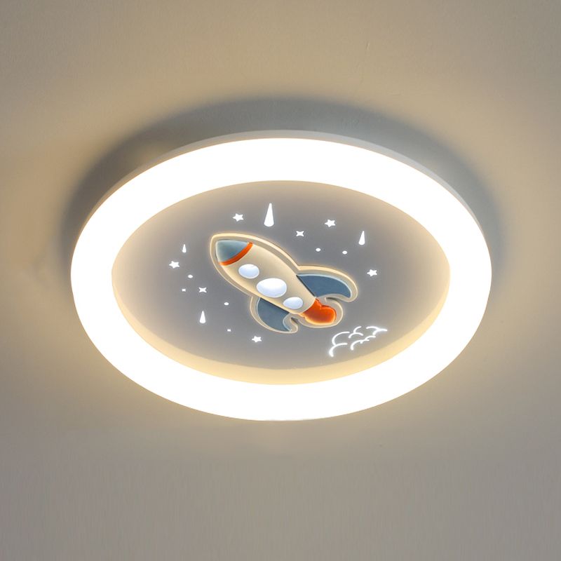 Round Shape LED Ceiling Lamp Kids Style Iron 1 Light Flush Mount for Study