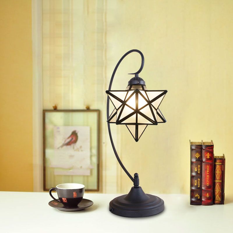 1 Light Nightstand Lamp Tiffany Star Shaped Clear/Silver and Clear Glass Night Lighting with Twisted Arm for Coffee Shop