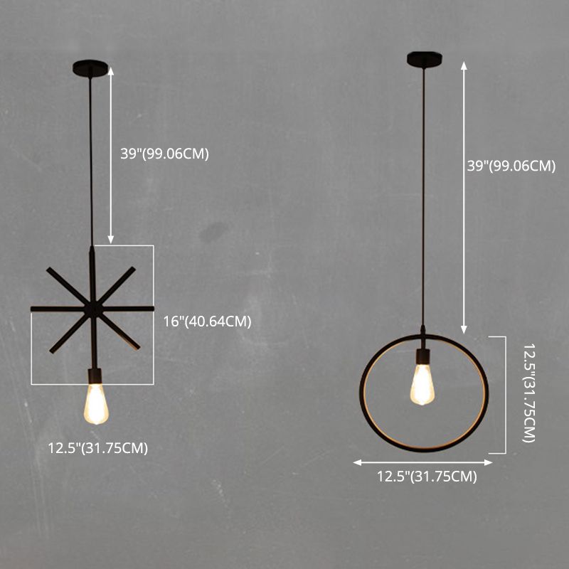 Luce a sospensione in sospeso nero in stile industriale in metallo geometrico lampada a sospensione