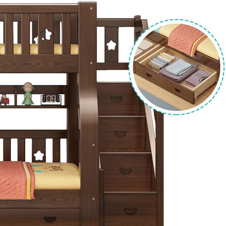 Storage Kids Bed Gender Neutral Solid Wood Bunk Bed with Guardrail