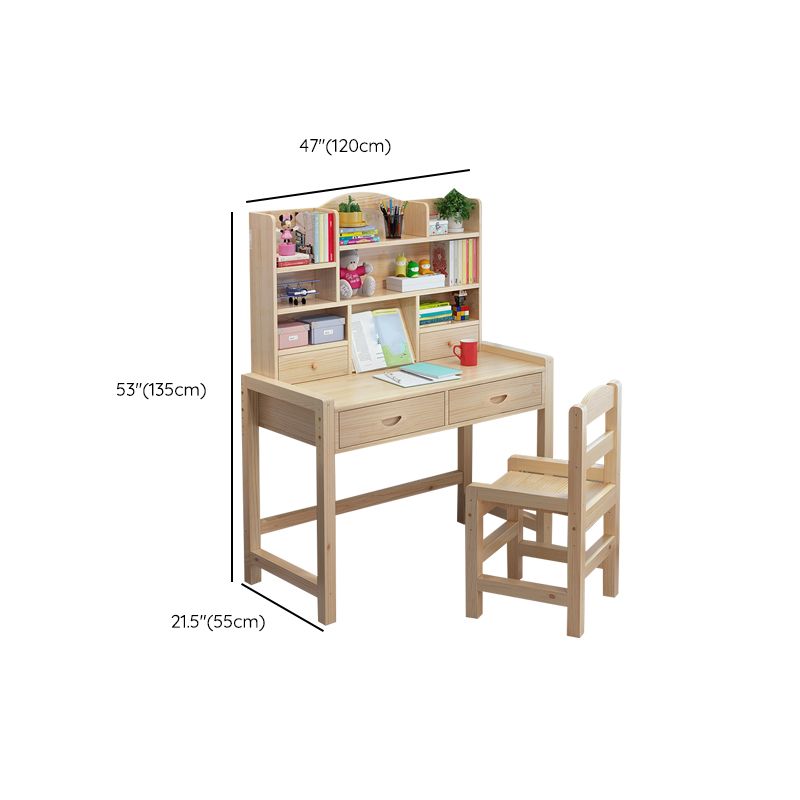 Modern Natural Base Writing Desk with Storage Shelves and 2 Drawers